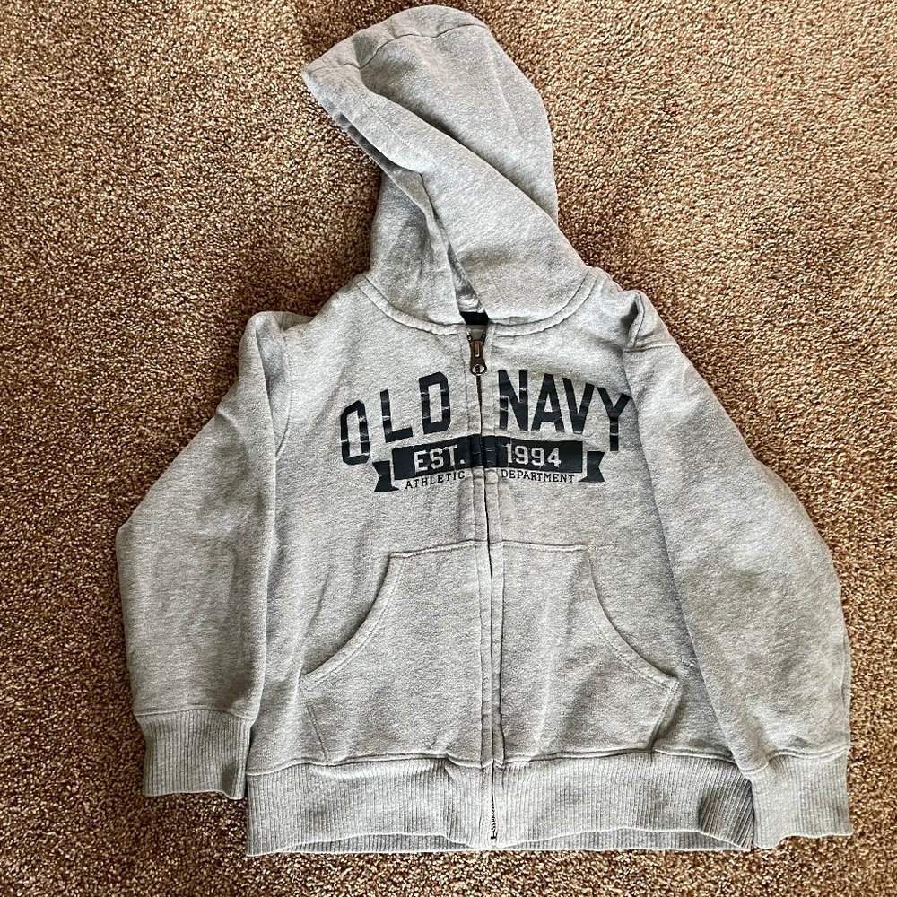 Old Navy grey zip up hooded jacket 5T